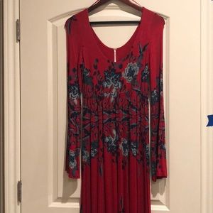 Free People long sleeve maxi dress, red, XS